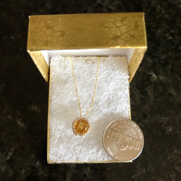 Getana 14k Citrine Diamond Pendant and Fine Chain Solid Yellow Gold Princess Cut - Picture 7 of 12